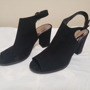 Madden Girl Black Suede Peep-Toe Heels
